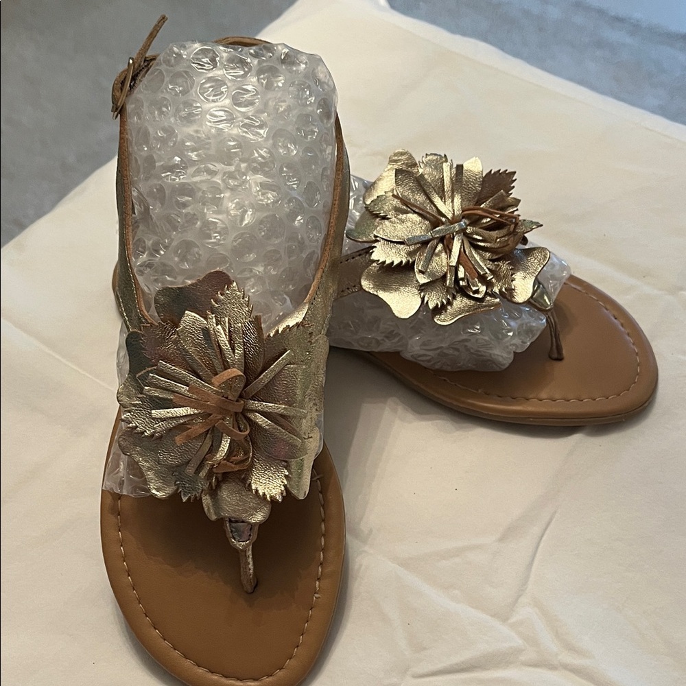 Gold, leather sandals